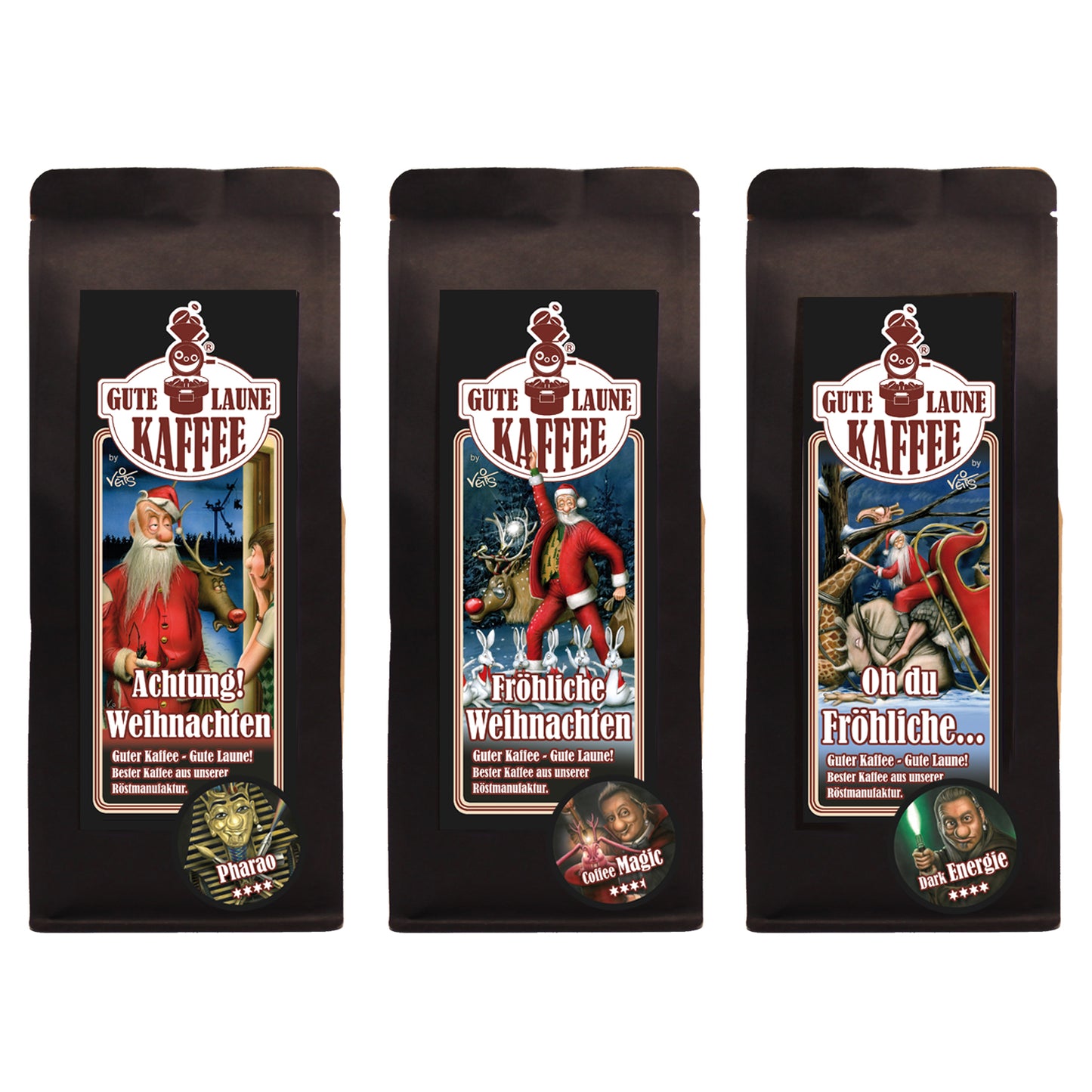 Kaffee Handtasche 3x250g feinster Espresso Weihnachts-Edition Fröhliche Weihnachten