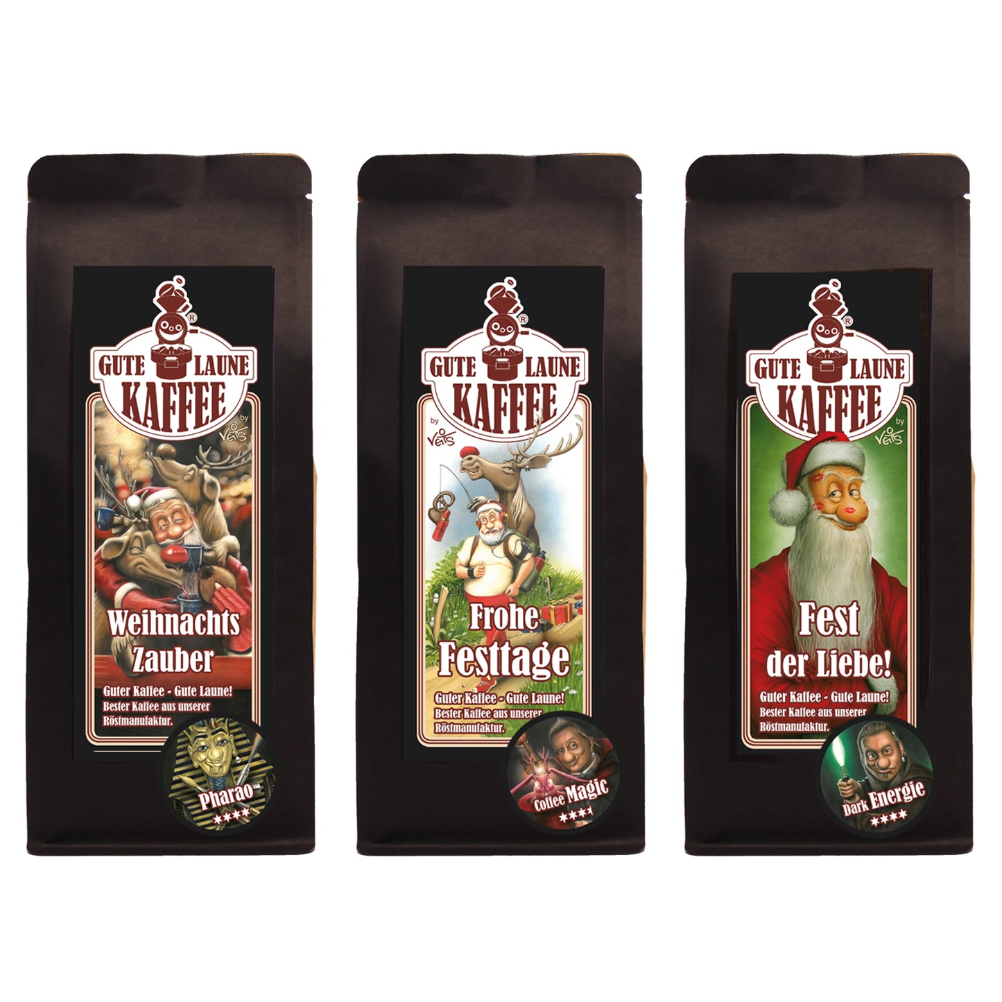 Kaffee Handtasche 3x250g feinster Espresso Weihnachts-Edition Frohe Festtage