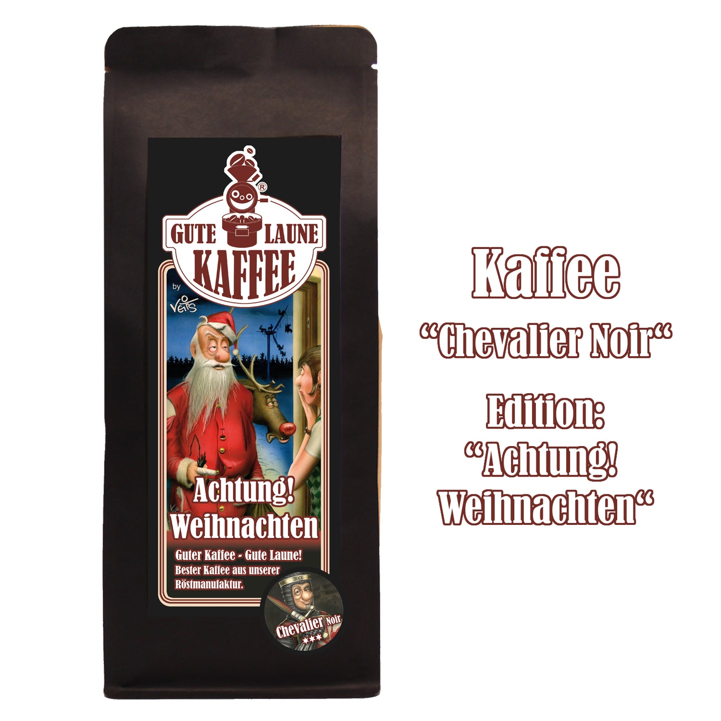 Gute Laune Kaffeemischung "Achtung Weihnachten" Chevalier Noir