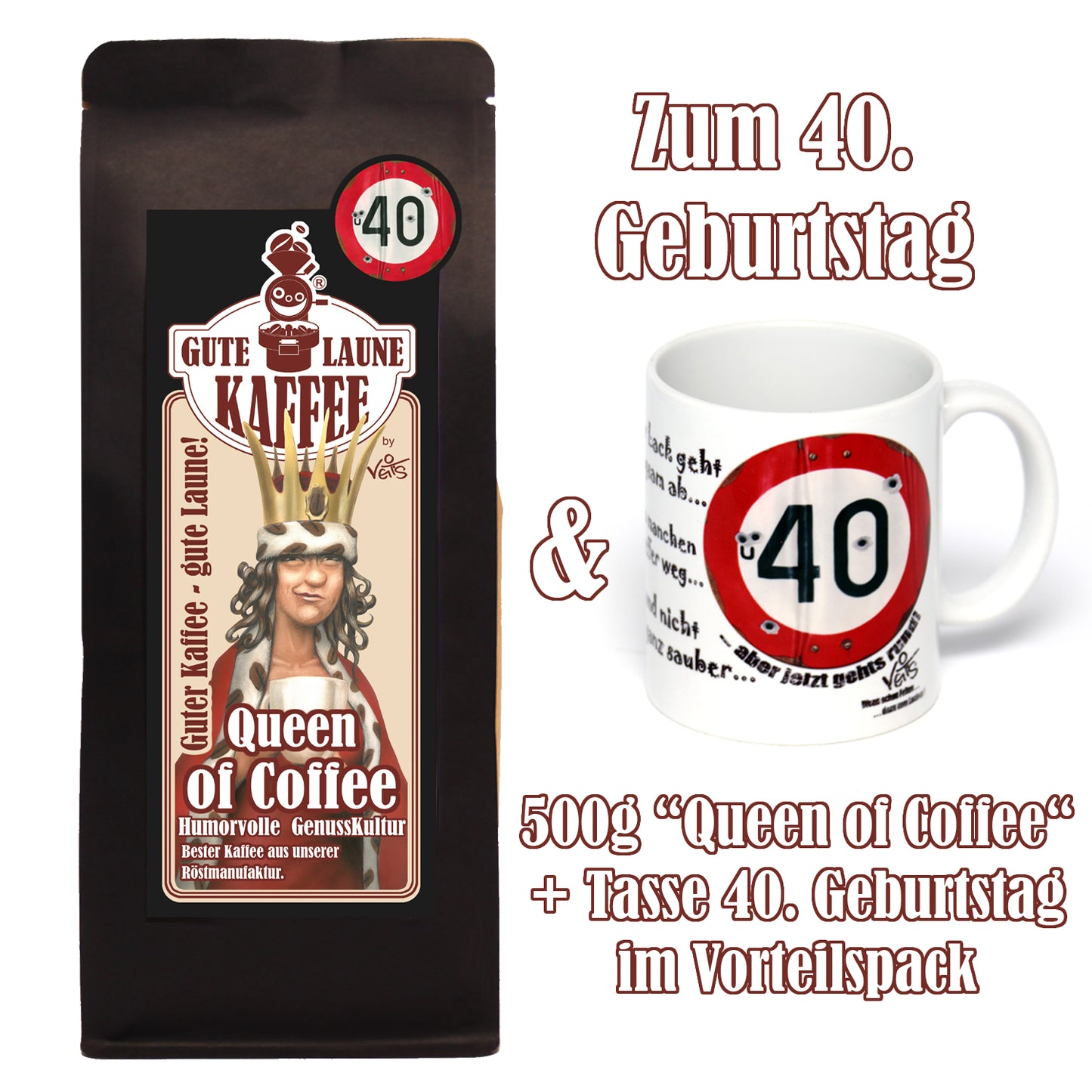 40. Geburtstag, für Sie Sparpaket 500g Kaffee und Original Veit`S - Tasse