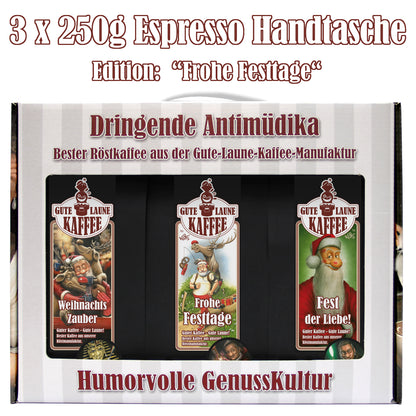 Kaffee Handtasche 3x250g feinster Espresso Weihnachts-Edition Frohe Festtage
