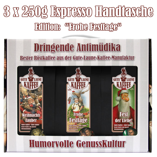 Kaffee Handtasche 3x250g feinster Espresso Weihnachts-Edition Frohe Festtage