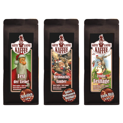 Gute Laune Kaffee-Handtasche 3x250g Café Crema Weihnachtsedition Weihnachts-Zauber