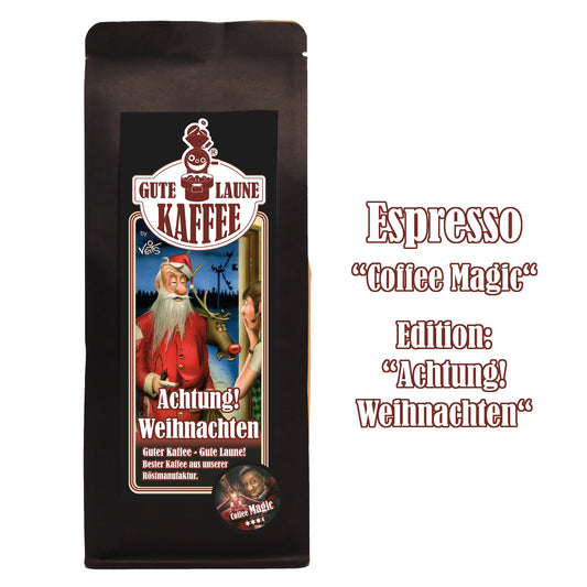 Gute Laune Espresso Coffee Magic als Weihnachtsedition "Achtung Weihnachten"