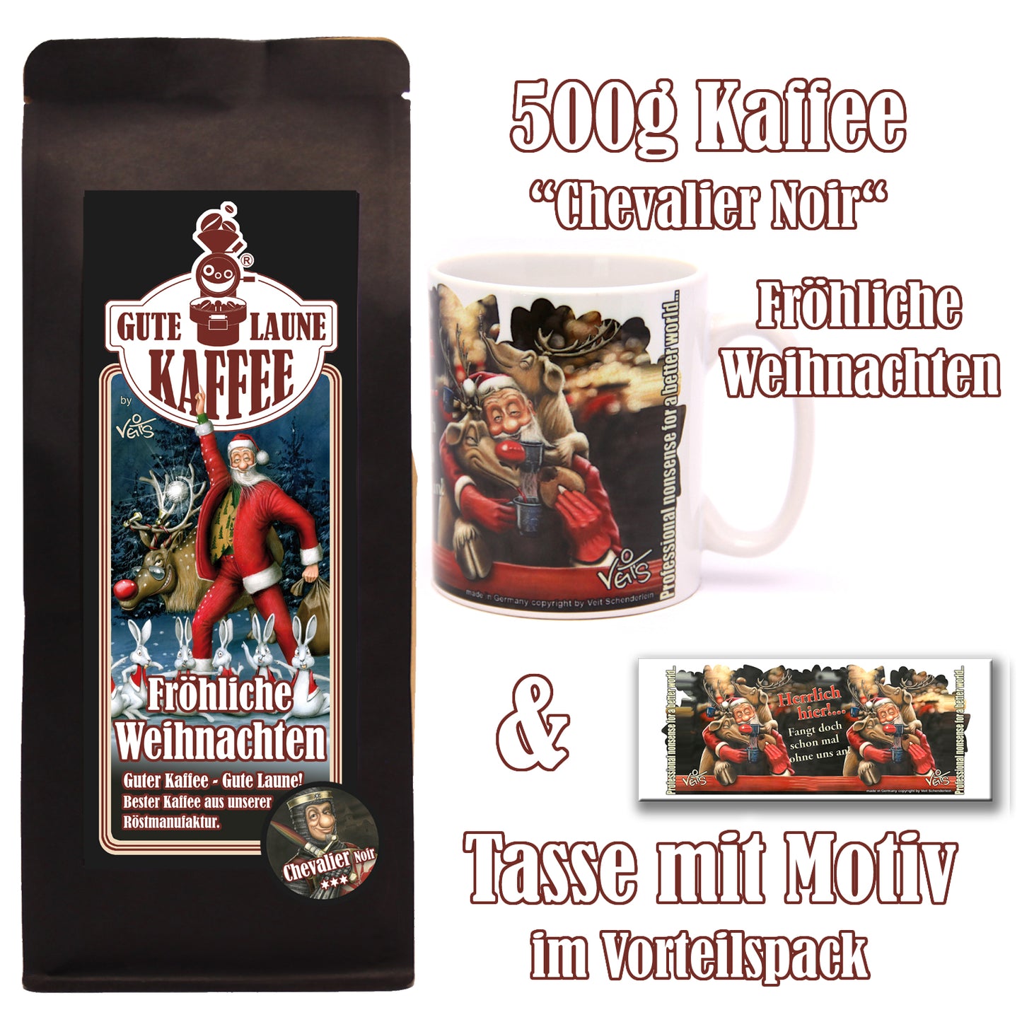 Fröhliche Weihnachten Sparpaket 500g Röstkaffee und Original Veit`S - Weihnachtstasse