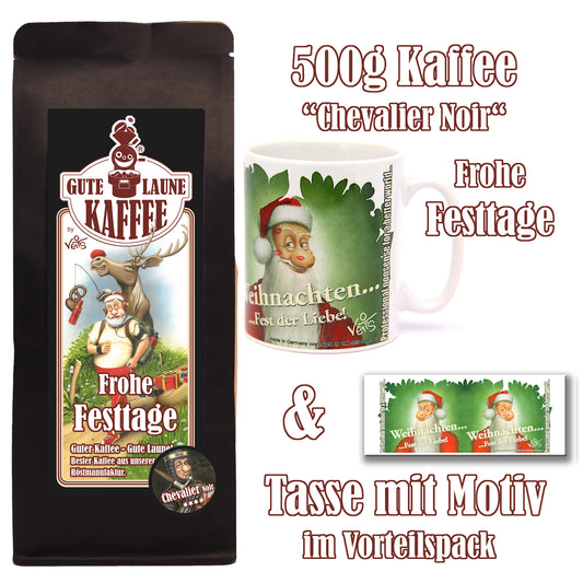 Frohe Festtage Sparpaket 500g Röstkaffee und Original Veit`S - Weihnachtstasse