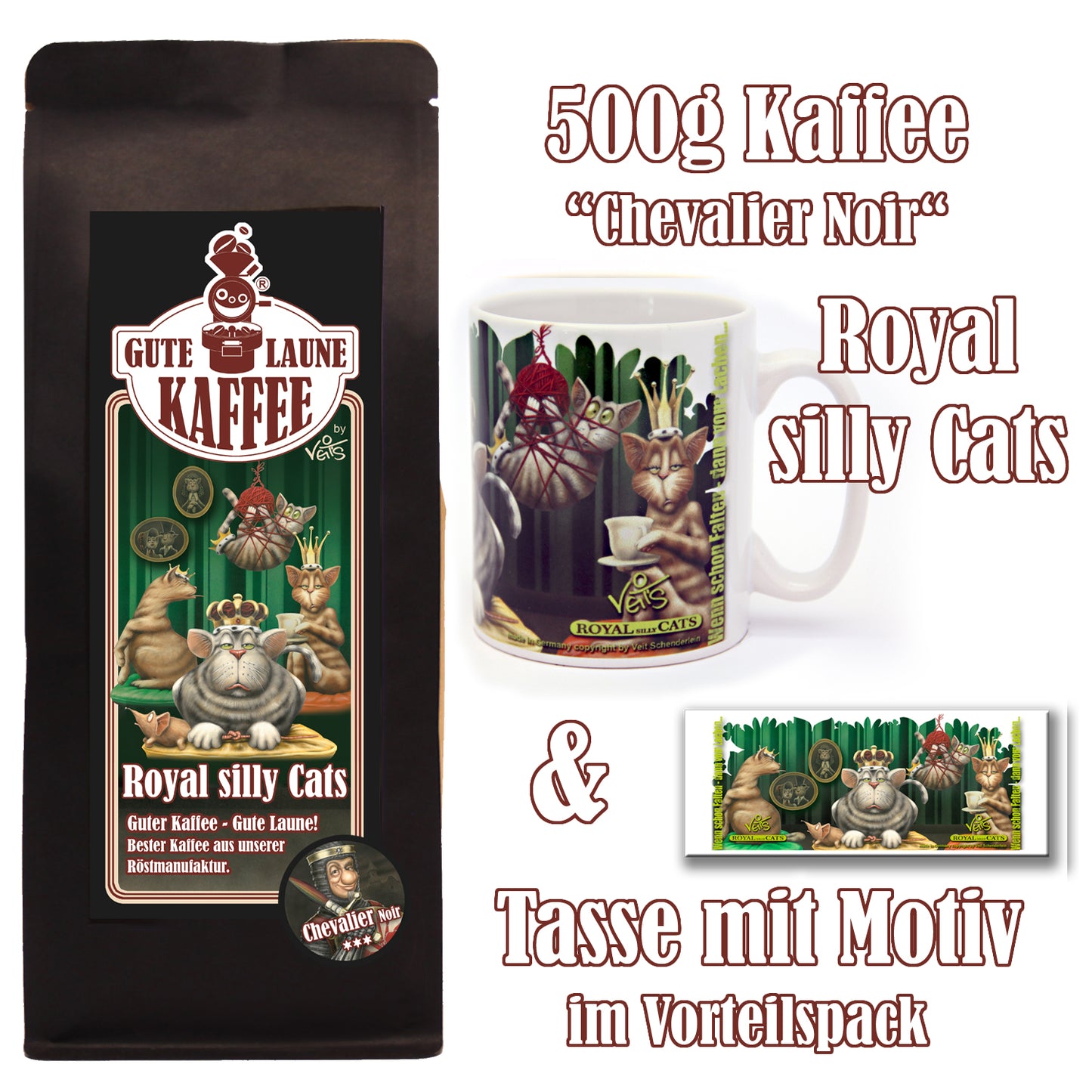 Royal silly Cats Sparpaket 500g Kaffee und Original Veit`S - Tasse