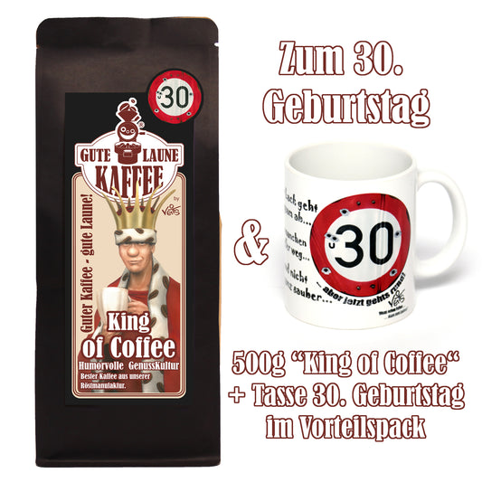 30. Geburtstag für Ihn, Sparpaket 500g Kaffee und Original Veit`S - Tasse