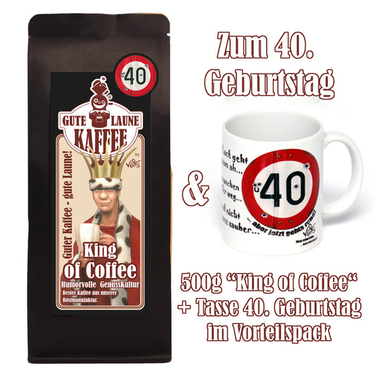 40. Geburtstag für Ihn, Sparpaket 500g Kaffee und Original Veit`S - Tasse