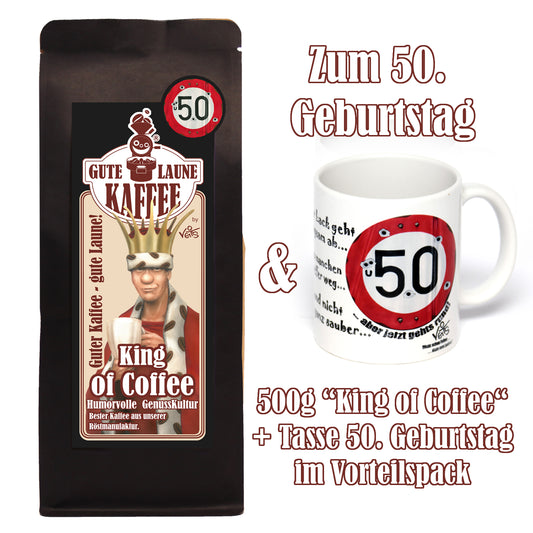 50. Geburtstag für Ihn, Sparpaket 500g Kaffee und Original Veit`S - Tasse