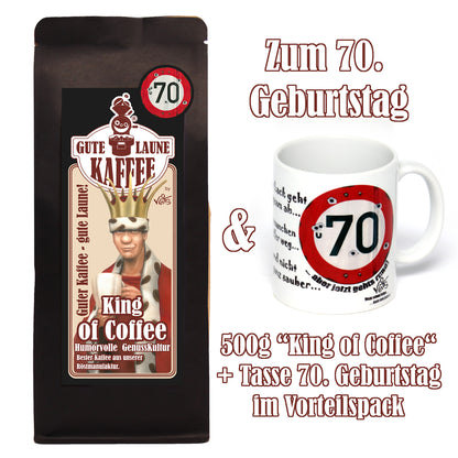 70. Geburtstag für Ihn, Sparpaket 500g Kaffee und Original Veit`S - Tasse