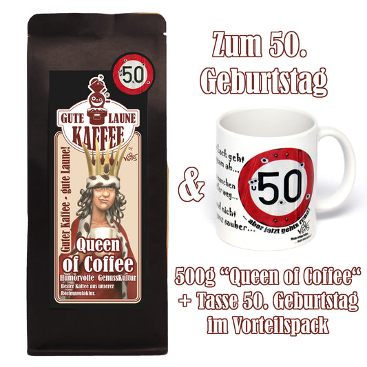 50. Geburtstag, für Sie Sparpaket 500g Kaffee und Original Veit`S - Tasse