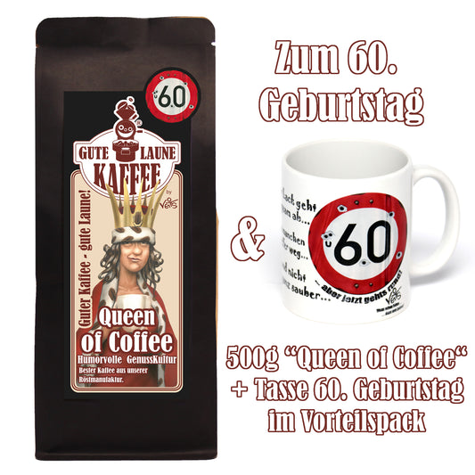 60. Geburtstag, für Sie, Sparpaket 500g Kaffee und Original Veit`S - Tasse