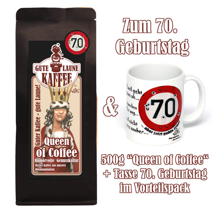 70. Geburtstag, für Sie, Sparpaket 500g Kaffee und Original Veit`S - Tasse